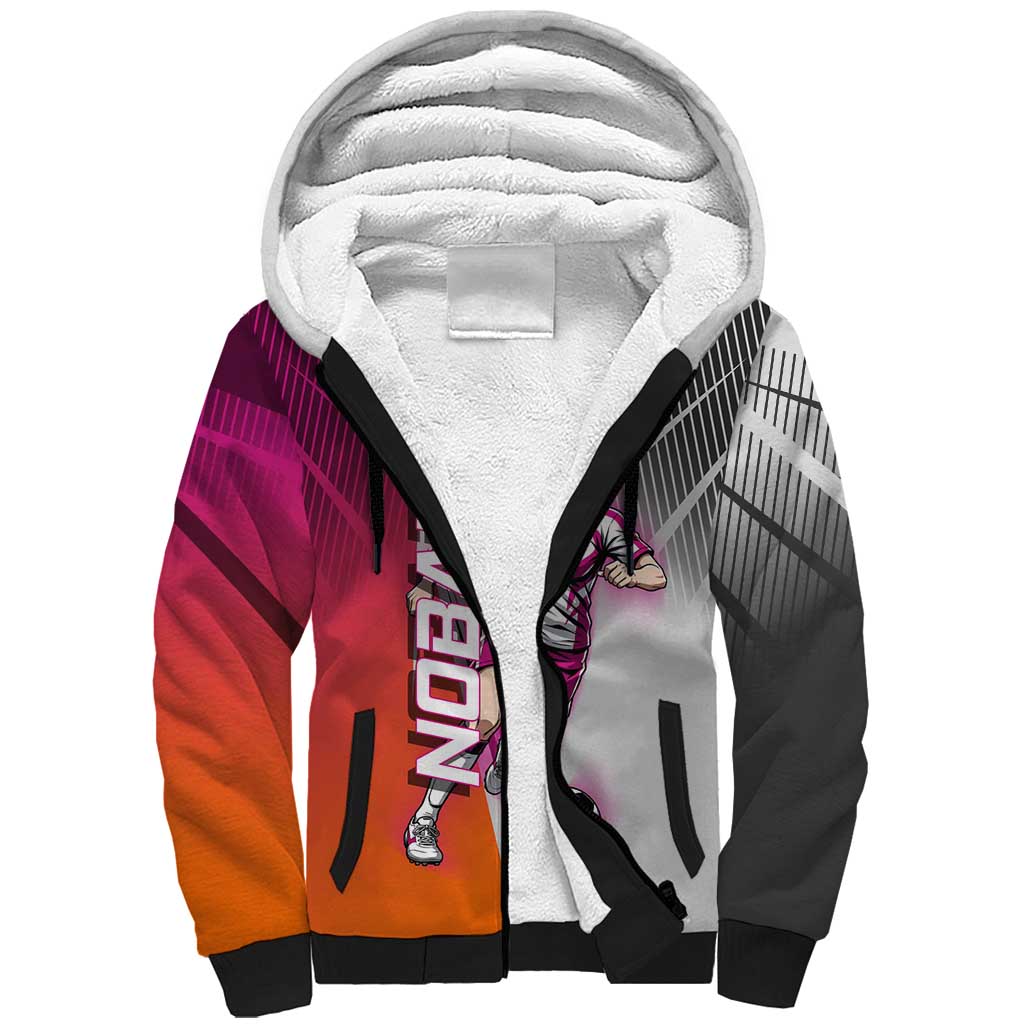 Personalized Nobara Kugisaki Jujutsu Kaisen Sherpa Hoodie with Pink Orange Gradient and Action Kick Pose