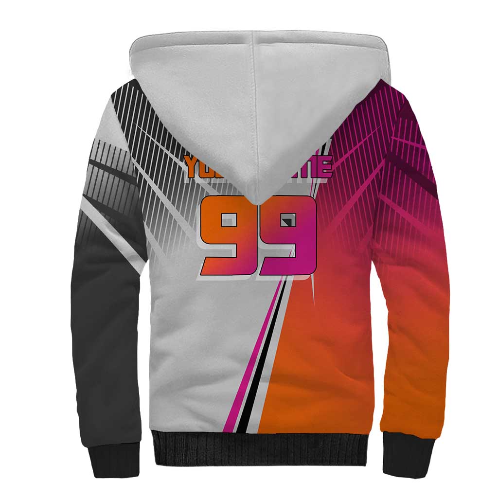 Personalized Nobara Kugisaki Jujutsu Kaisen Sherpa Hoodie with Pink Orange Gradient and Action Kick Pose