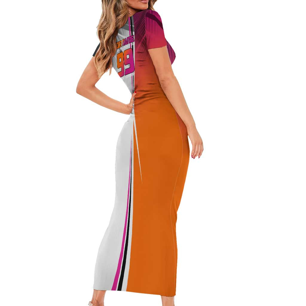 Personalized Nobara Kugisaki Jujutsu Kaisen Short Sleeve Bodycon Dress with Pink Orange Gradient and Action Kick Pose