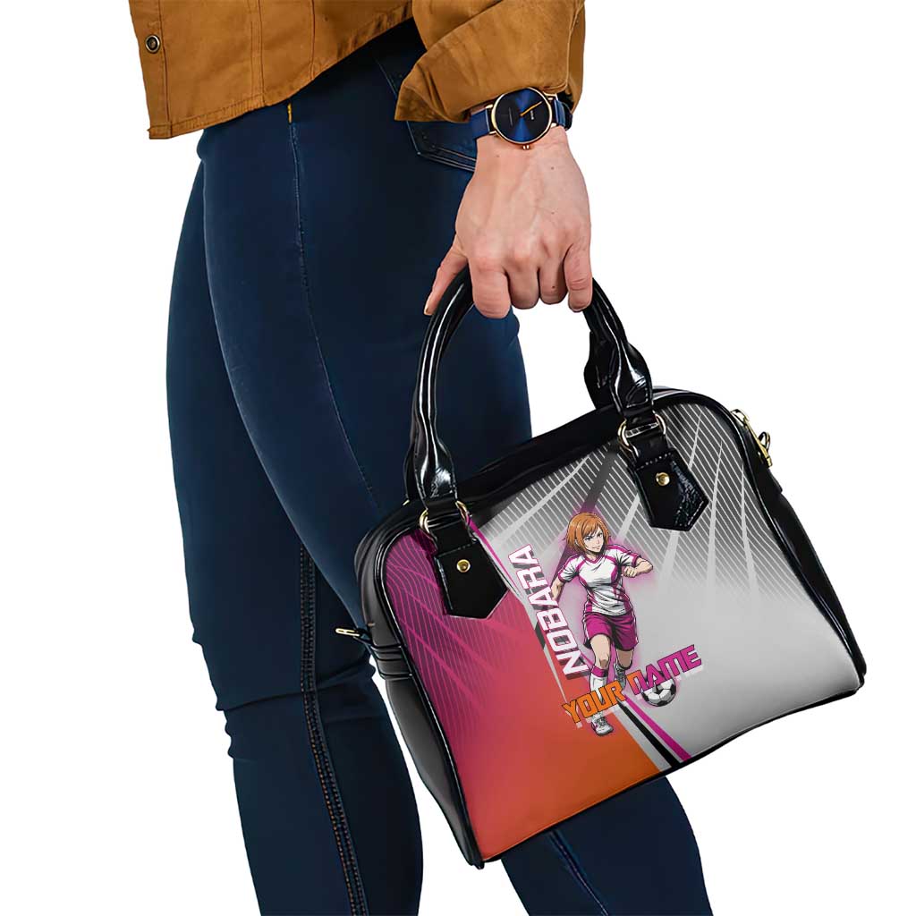 Personalized Nobara Kugisaki Jujutsu Kaisen Shoulder Handbag with Pink Orange Gradient and Action Kick Pose