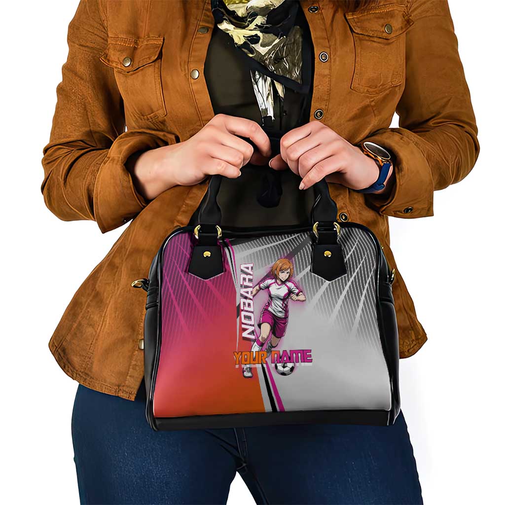 Personalized Nobara Kugisaki Jujutsu Kaisen Shoulder Handbag with Pink Orange Gradient and Action Kick Pose