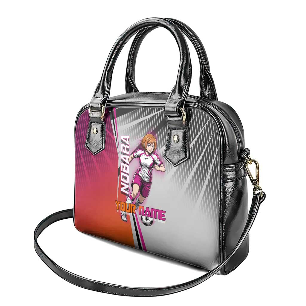 Personalized Nobara Kugisaki Jujutsu Kaisen Shoulder Handbag with Pink Orange Gradient and Action Kick Pose