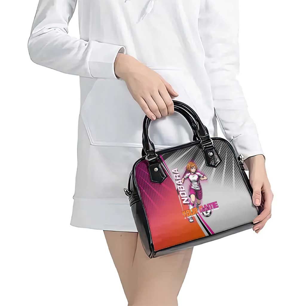 Personalized Nobara Kugisaki Jujutsu Kaisen Shoulder Handbag with Pink Orange Gradient and Action Kick Pose