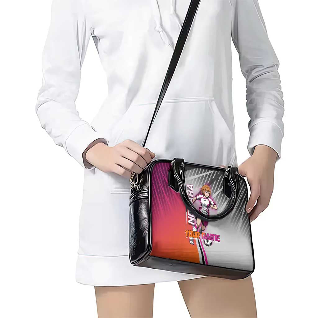Personalized Nobara Kugisaki Jujutsu Kaisen Shoulder Handbag with Pink Orange Gradient and Action Kick Pose
