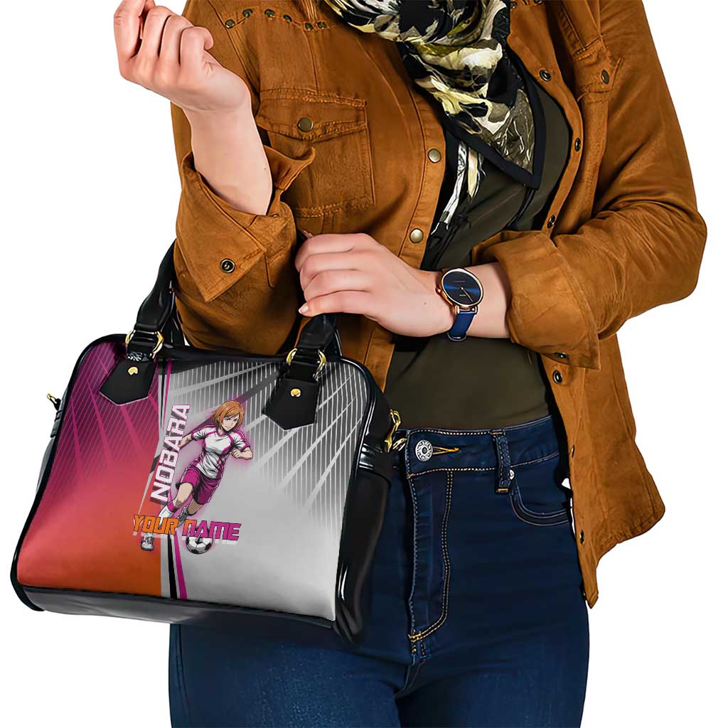 Personalized Nobara Kugisaki Jujutsu Kaisen Shoulder Handbag with Pink Orange Gradient and Action Kick Pose