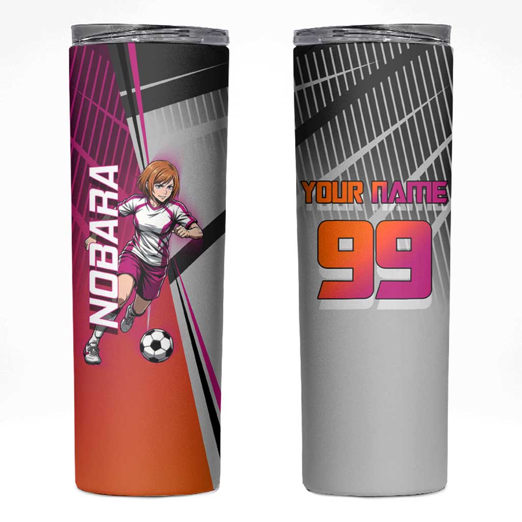 Personalized Nobara Kugisaki Jujutsu Kaisen Skinny Tumbler with Pink Orange Gradient and Action Kick Pose