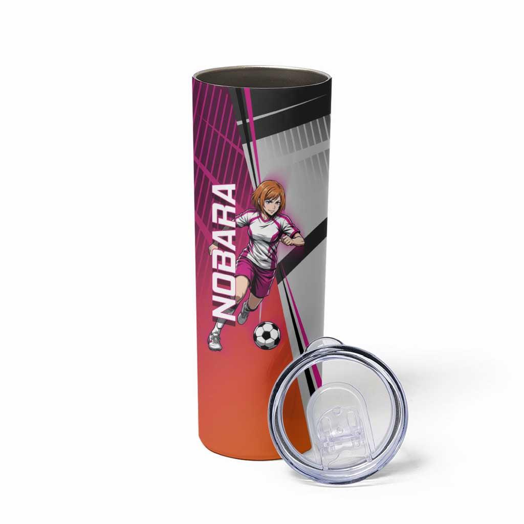 Personalized Nobara Kugisaki Jujutsu Kaisen Skinny Tumbler with Pink Orange Gradient and Action Kick Pose
