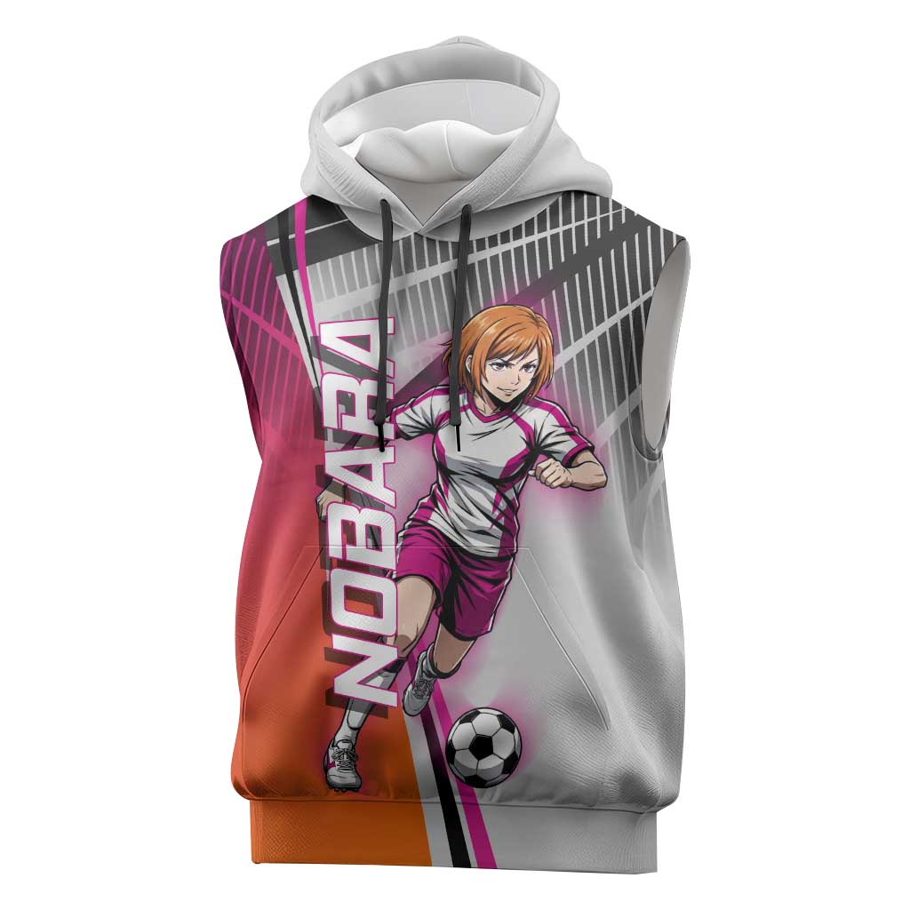 Personalized Nobara Kugisaki Jujutsu Kaisen Sleeveless Hoodie with Pink Orange Gradient and Action Kick Pose