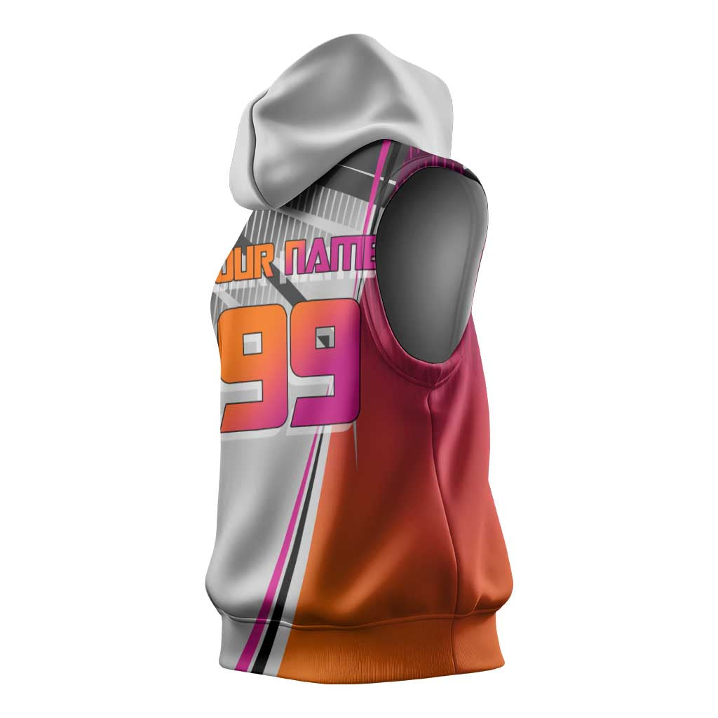 Personalized Nobara Kugisaki Jujutsu Kaisen Sleeveless Hoodie with Pink Orange Gradient and Action Kick Pose