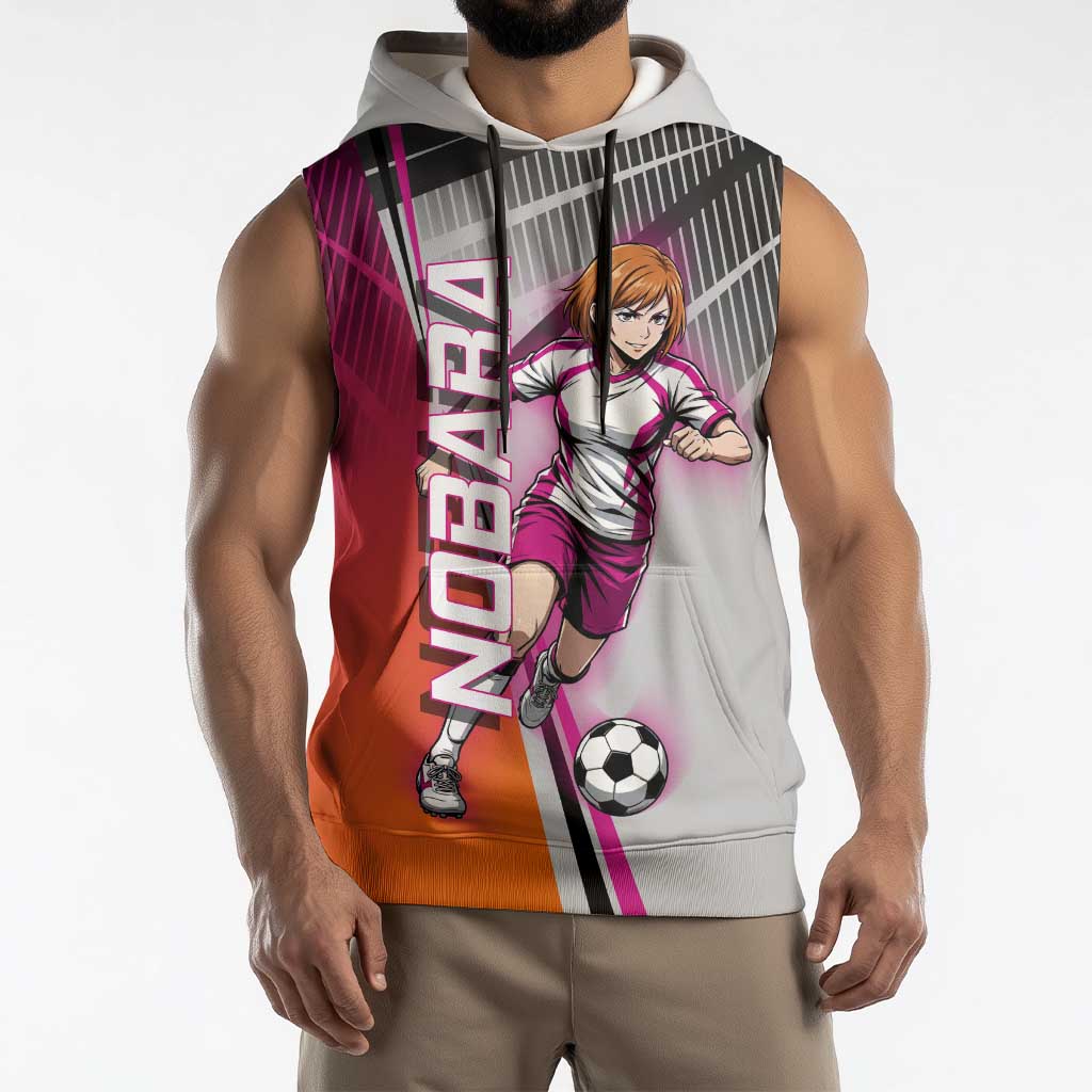 Personalized Nobara Kugisaki Jujutsu Kaisen Sleeveless Hoodie with Pink Orange Gradient and Action Kick Pose