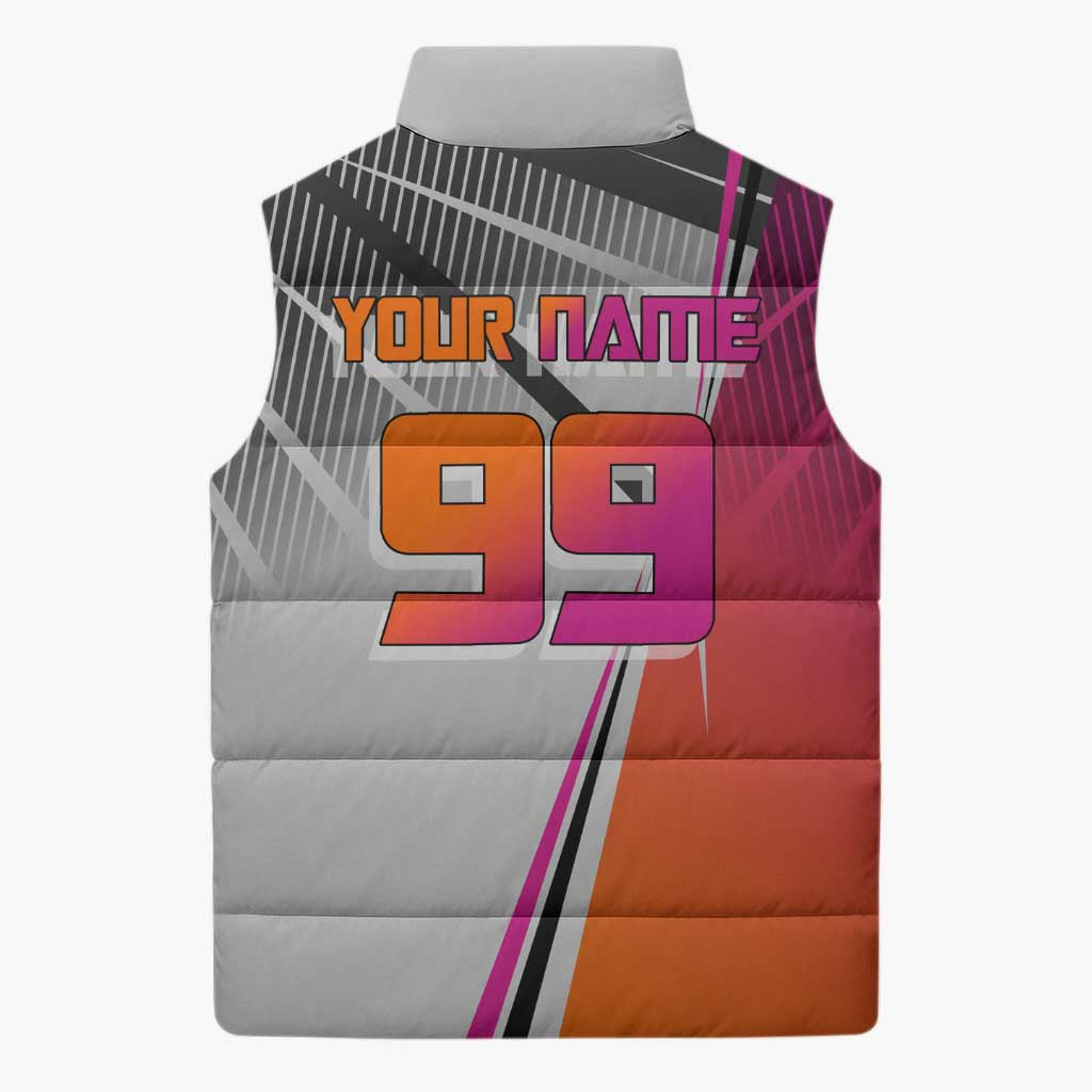 Personalized Nobara Kugisaki Jujutsu Kaisen Sleeveless Puffer Jacket with Pink Orange Gradient and Action Kick Pose