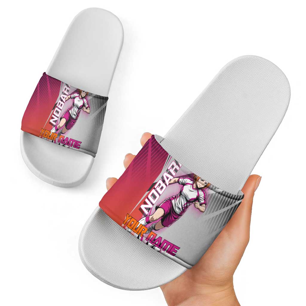 Personalized Nobara Kugisaki Jujutsu Kaisen Slide Sandals with Pink Orange Gradient and Action Kick Pose