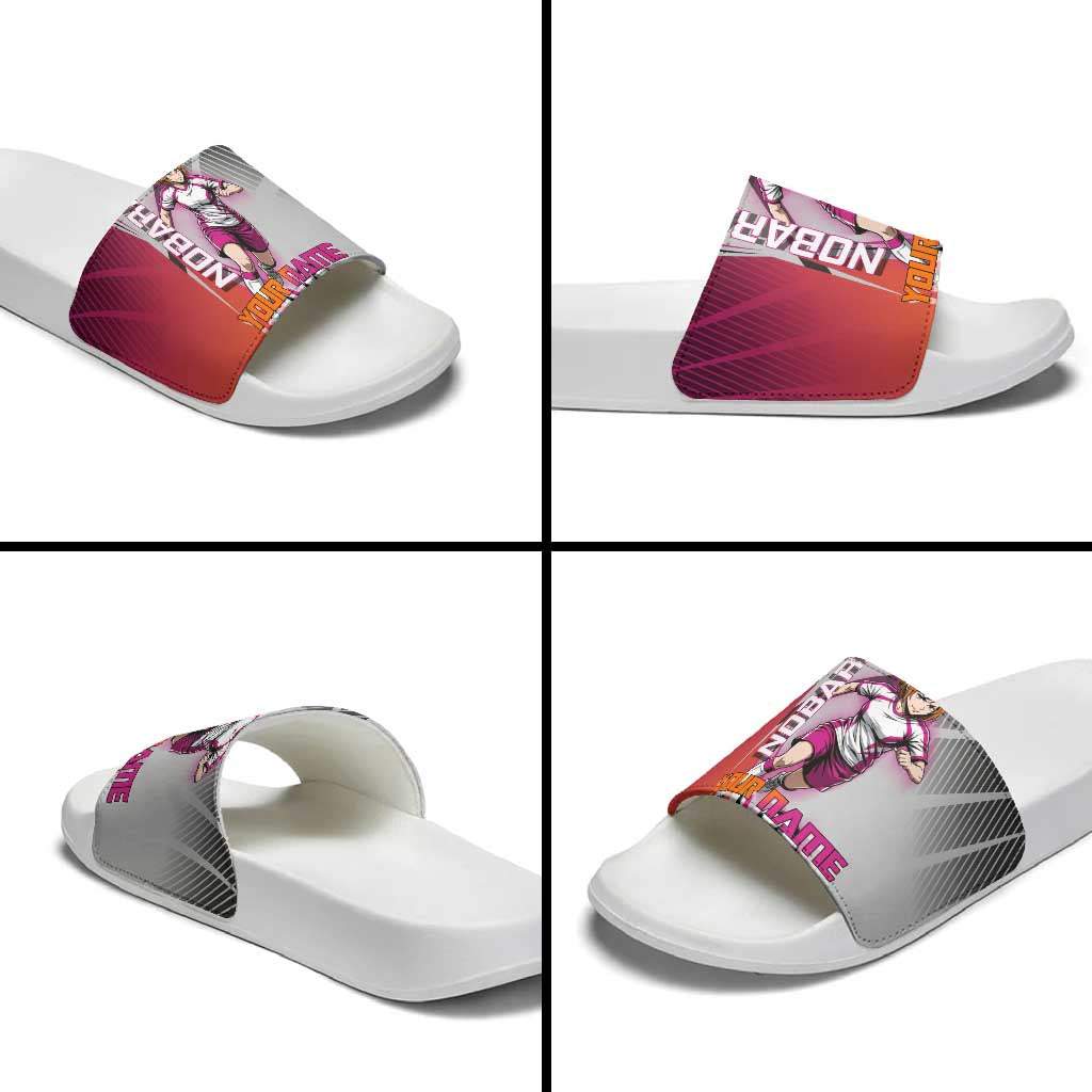 Personalized Nobara Kugisaki Jujutsu Kaisen Slide Sandals with Pink Orange Gradient and Action Kick Pose