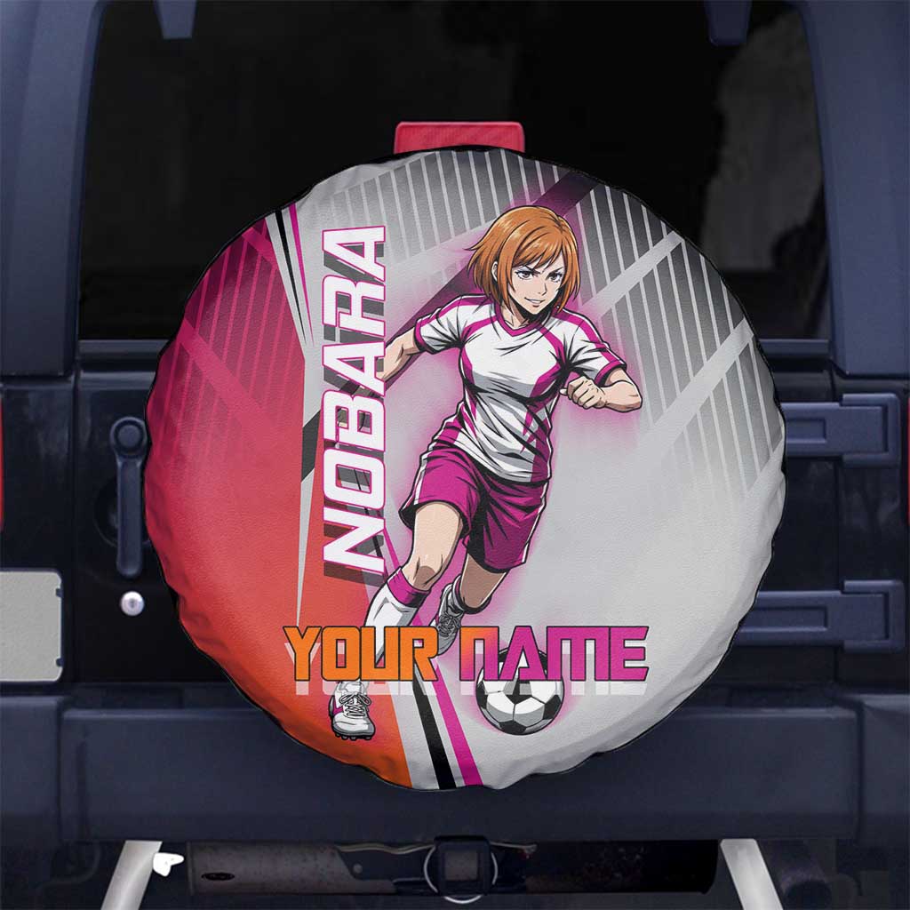 Personalized Nobara Kugisaki Jujutsu Kaisen Spare Tire Cover with Pink Orange Gradient and Action Kick Pose
