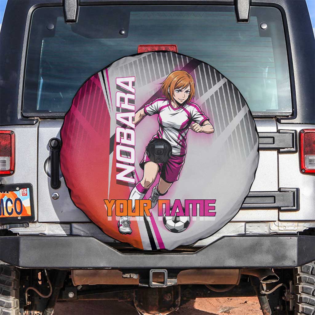 Personalized Nobara Kugisaki Jujutsu Kaisen Spare Tire Cover with Pink Orange Gradient and Action Kick Pose