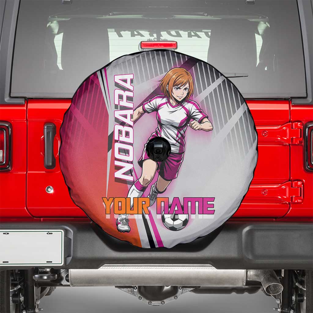 Personalized Nobara Kugisaki Jujutsu Kaisen Spare Tire Cover with Pink Orange Gradient and Action Kick Pose