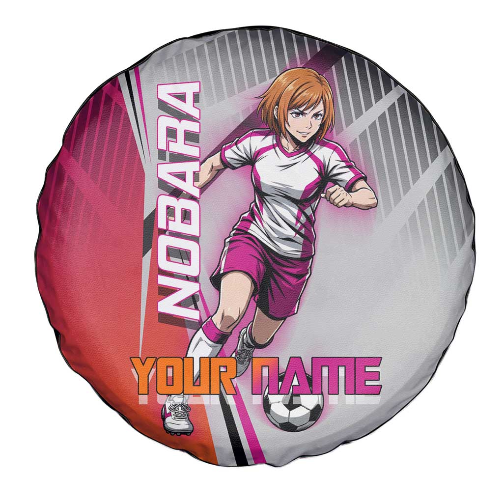 Personalized Nobara Kugisaki Jujutsu Kaisen Spare Tire Cover with Pink Orange Gradient and Action Kick Pose