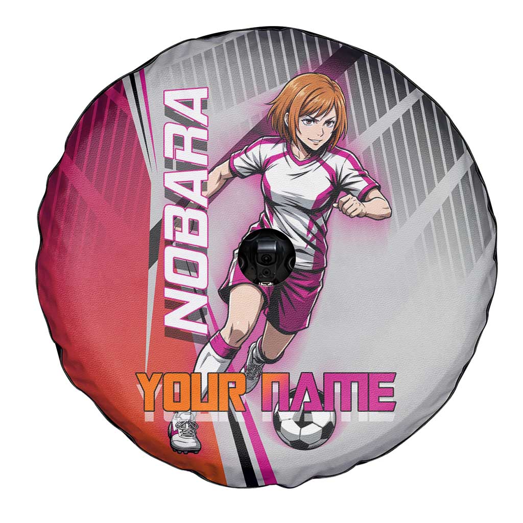 Personalized Nobara Kugisaki Jujutsu Kaisen Spare Tire Cover with Pink Orange Gradient and Action Kick Pose