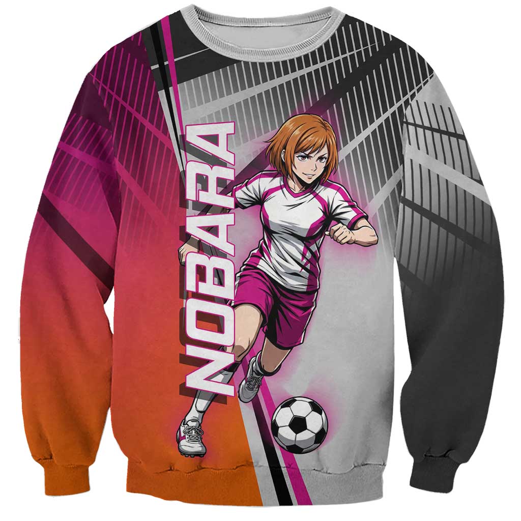 Personalized Nobara Kugisaki Jujutsu Kaisen Sweatshirt with Pink Orange Gradient and Action Kick Pose