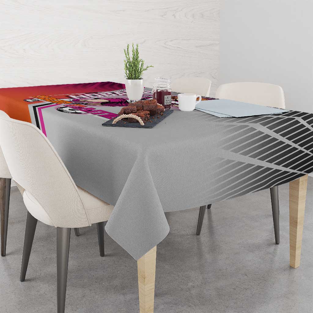 Personalized Nobara Kugisaki Jujutsu Kaisen Tablecloth with Pink Orange Gradient and Action Kick Pose