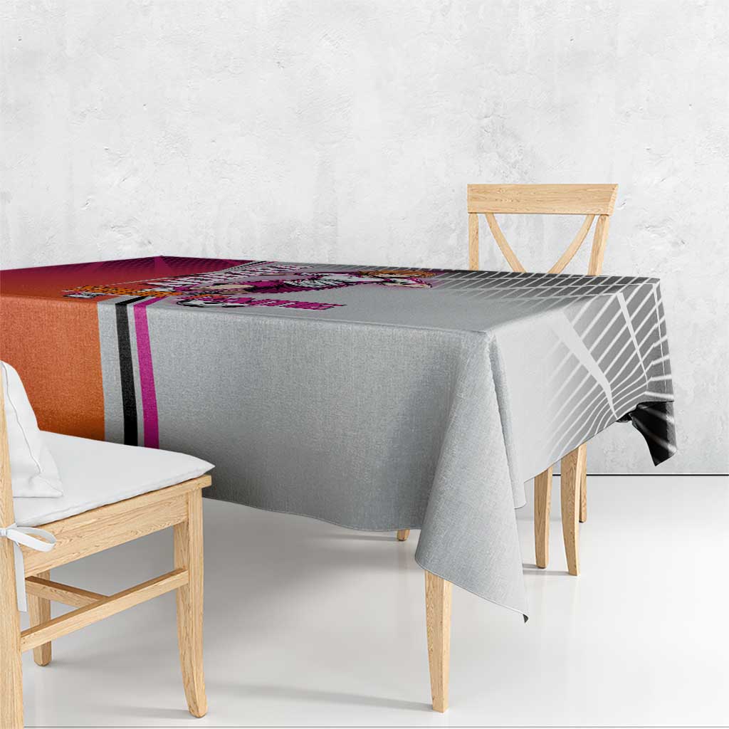 Personalized Nobara Kugisaki Jujutsu Kaisen Tablecloth with Pink Orange Gradient and Action Kick Pose