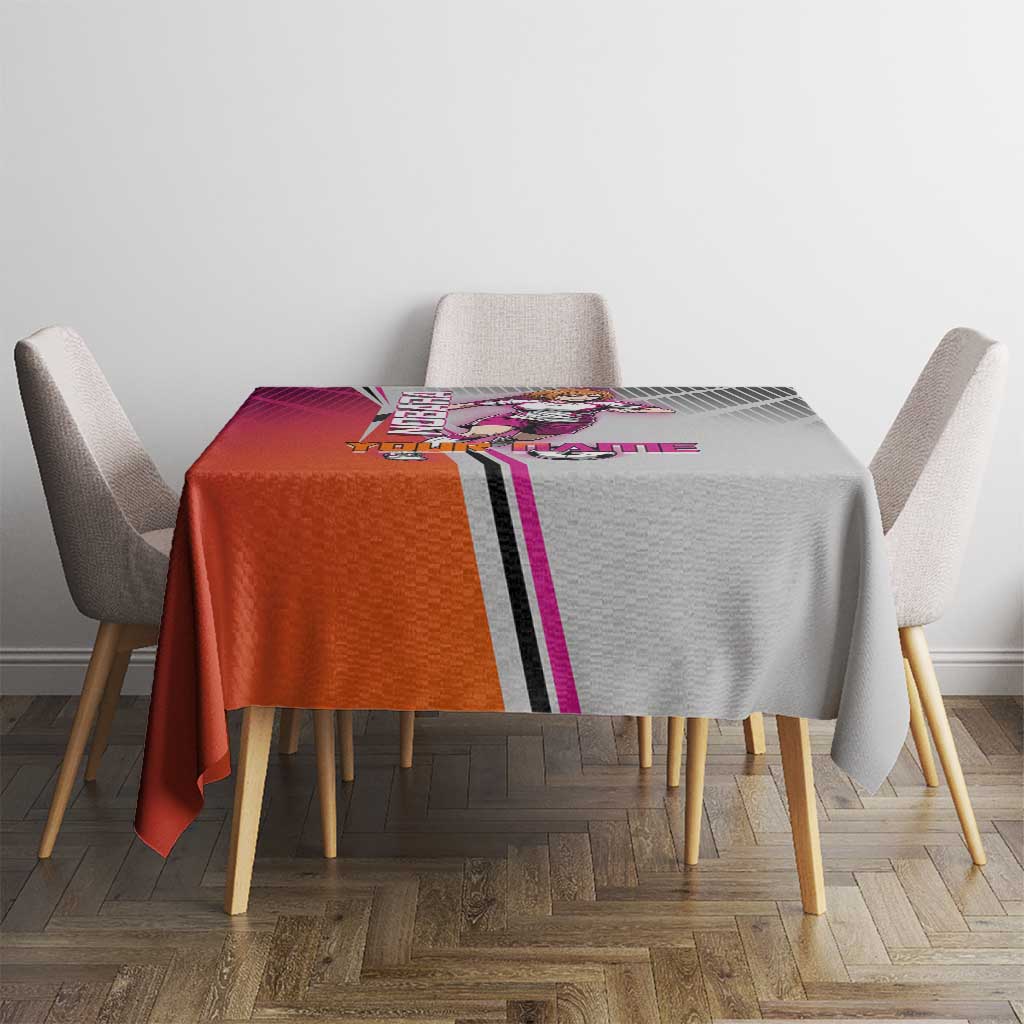 Personalized Nobara Kugisaki Jujutsu Kaisen Tablecloth with Pink Orange Gradient and Action Kick Pose