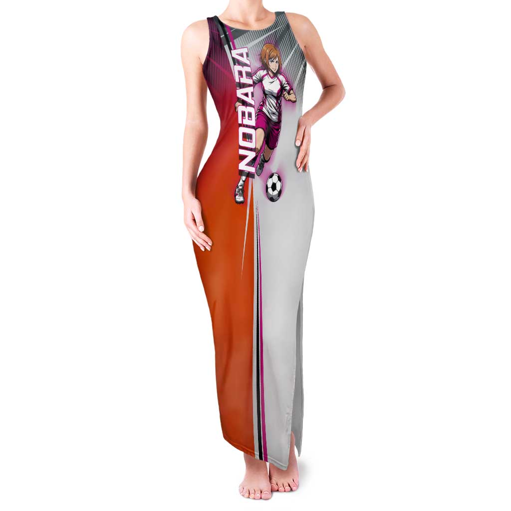 Personalized Nobara Kugisaki Jujutsu Kaisen Tank Maxi Dress with Pink Orange Gradient and Action Kick Pose