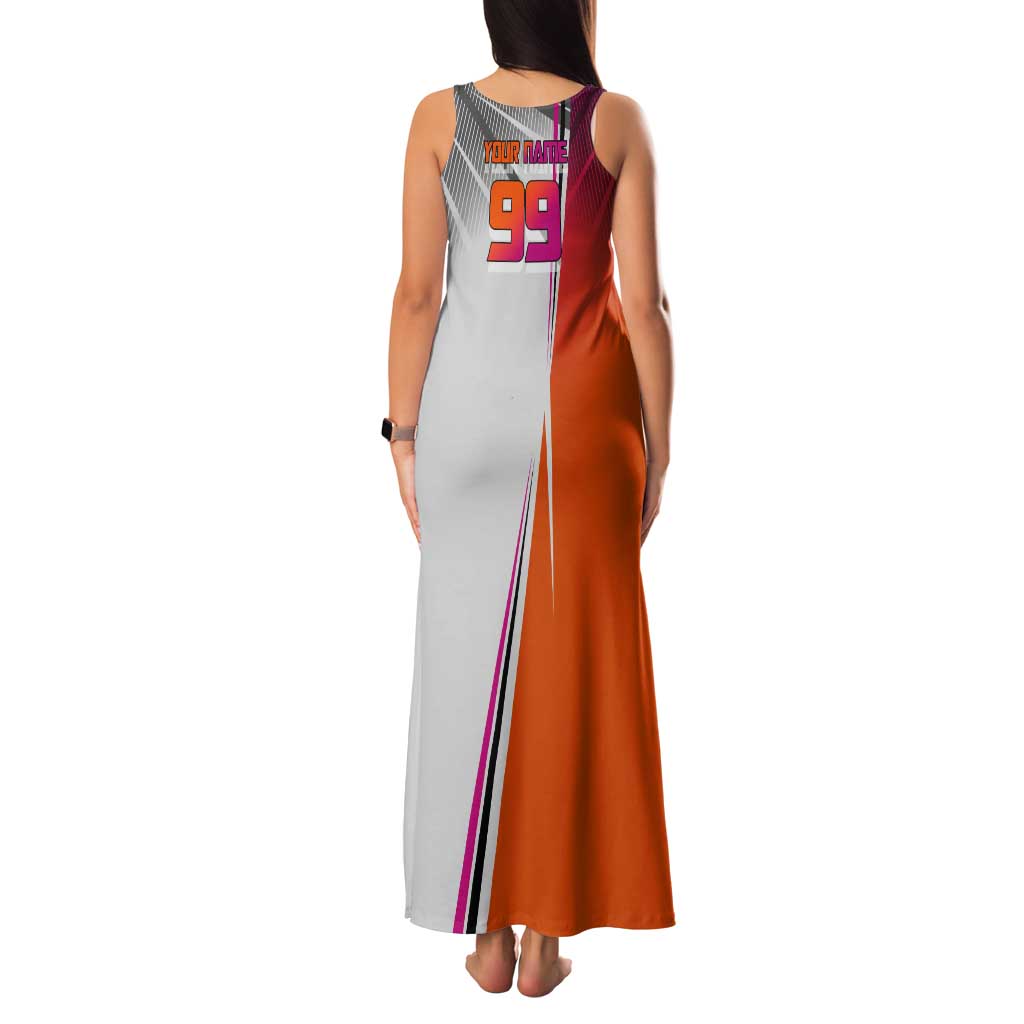 Personalized Nobara Kugisaki Jujutsu Kaisen Tank Maxi Dress with Pink Orange Gradient and Action Kick Pose