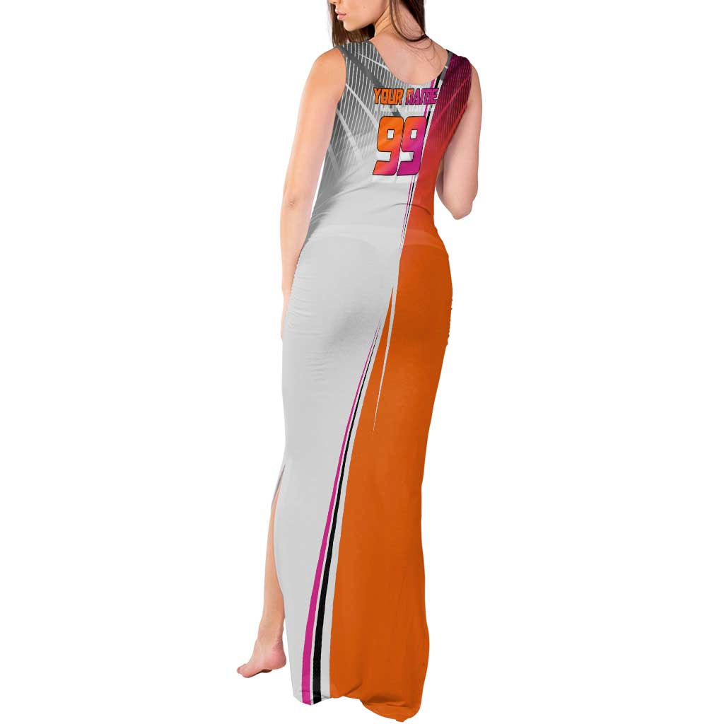 Personalized Nobara Kugisaki Jujutsu Kaisen Tank Maxi Dress with Pink Orange Gradient and Action Kick Pose