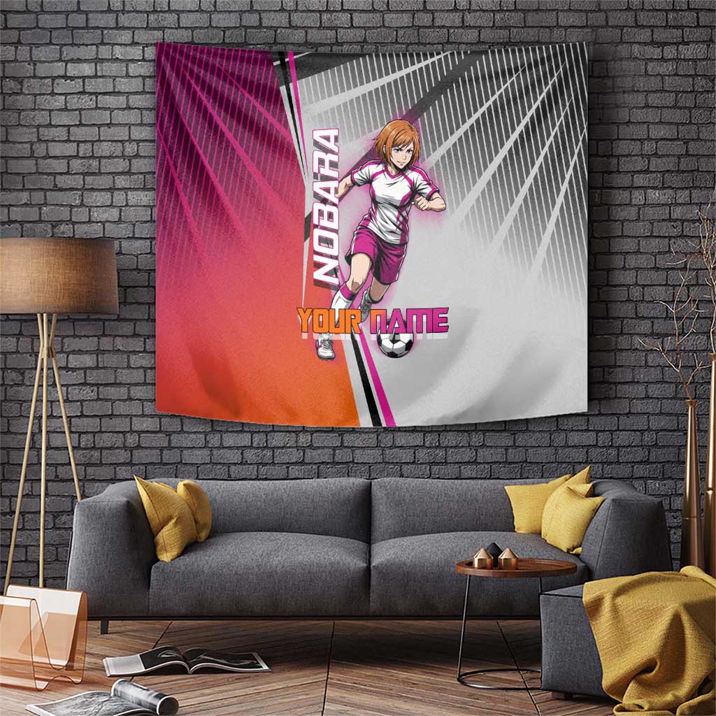 Personalized Nobara Kugisaki Jujutsu Kaisen Tapestry with Pink Orange Gradient and Action Kick Pose