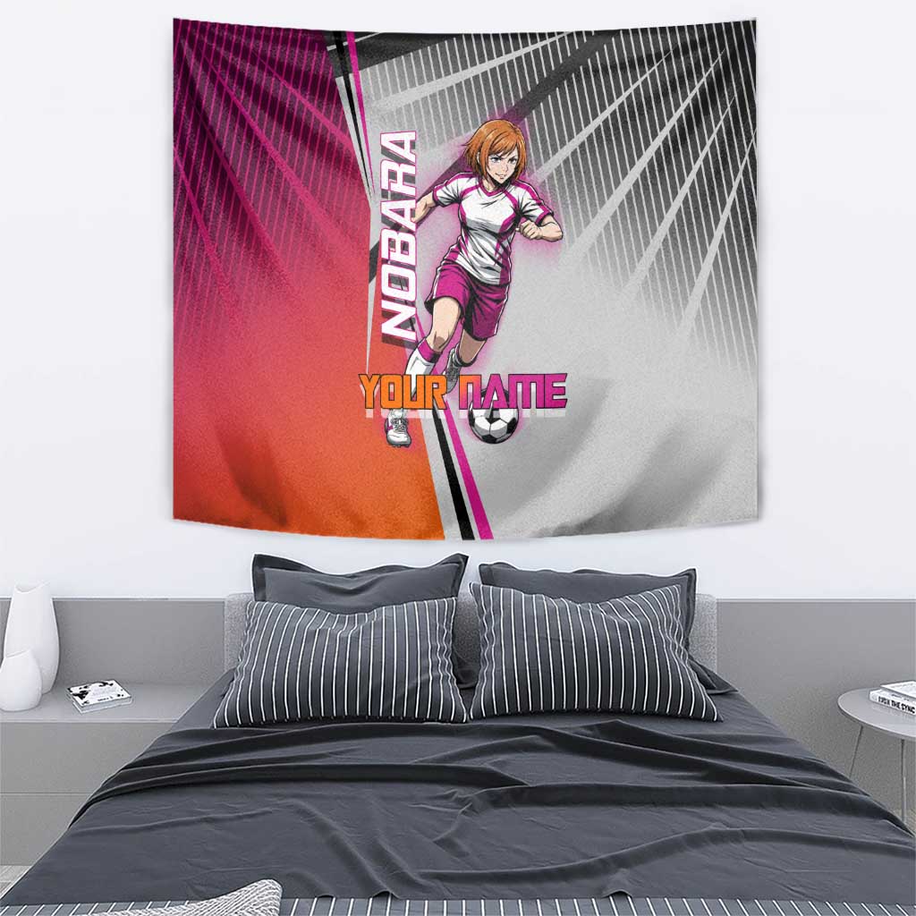 Personalized Nobara Kugisaki Jujutsu Kaisen Tapestry with Pink Orange Gradient and Action Kick Pose