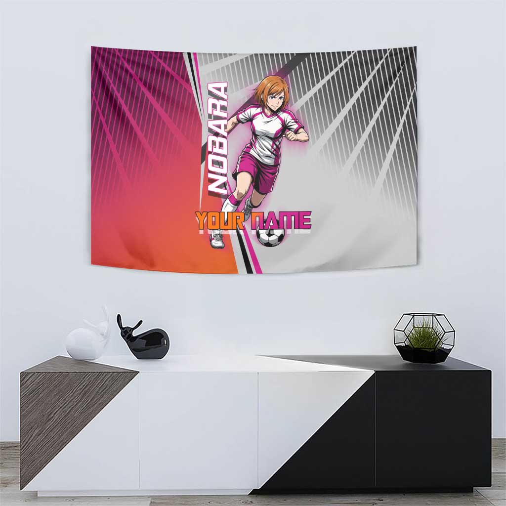 Personalized Nobara Kugisaki Jujutsu Kaisen Tapestry with Pink Orange Gradient and Action Kick Pose