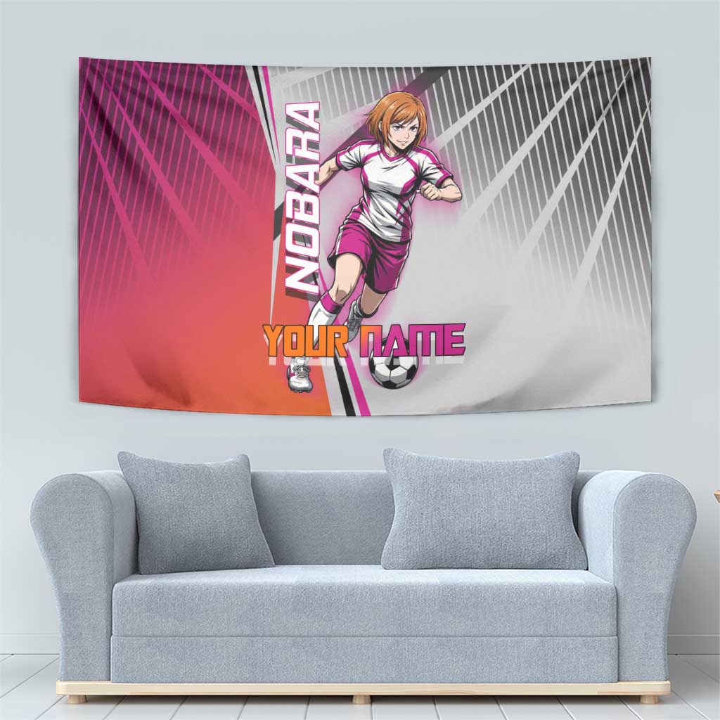 Personalized Nobara Kugisaki Jujutsu Kaisen Tapestry with Pink Orange Gradient and Action Kick Pose
