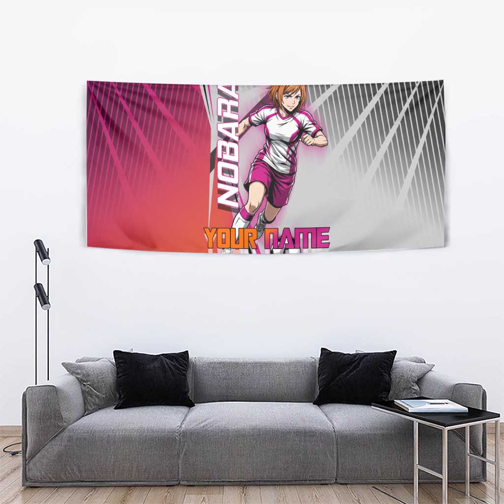 Personalized Nobara Kugisaki Jujutsu Kaisen Tapestry with Pink Orange Gradient and Action Kick Pose
