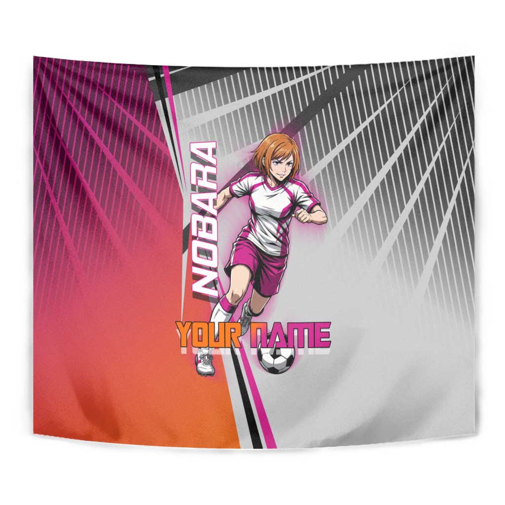 Personalized Nobara Kugisaki Jujutsu Kaisen Tapestry with Pink Orange Gradient and Action Kick Pose