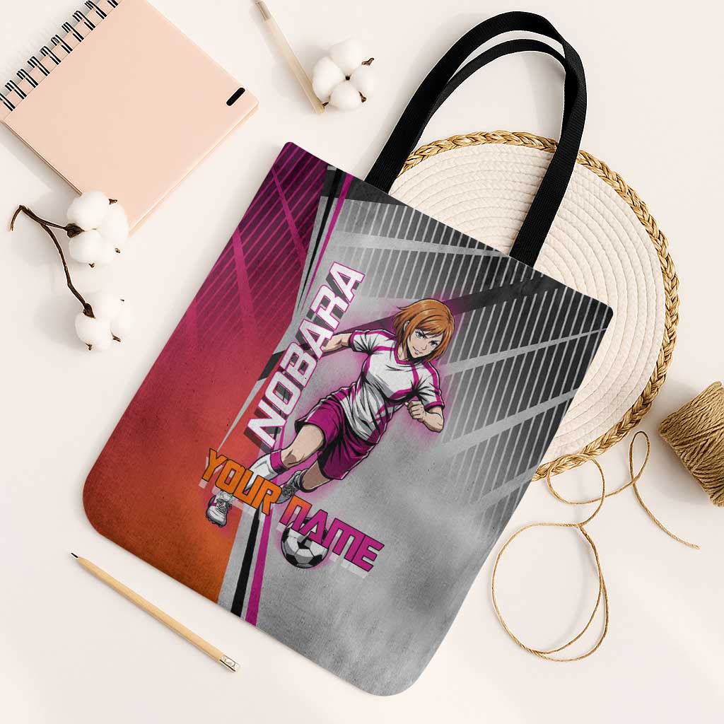 Personalized Nobara Kugisaki Jujutsu Kaisen Tote Bag with Pink Orange Gradient and Action Kick Pose