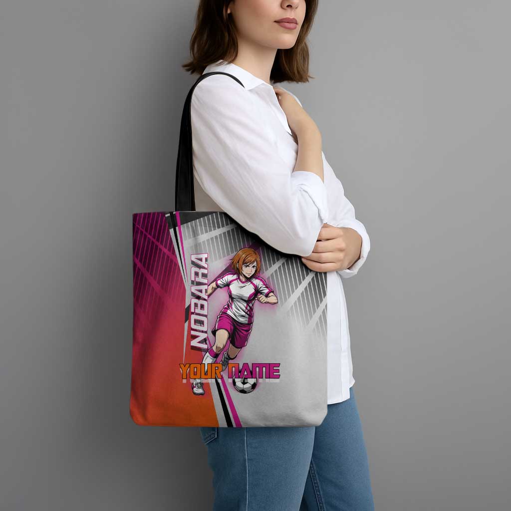 Personalized Nobara Kugisaki Jujutsu Kaisen Tote Bag with Pink Orange Gradient and Action Kick Pose