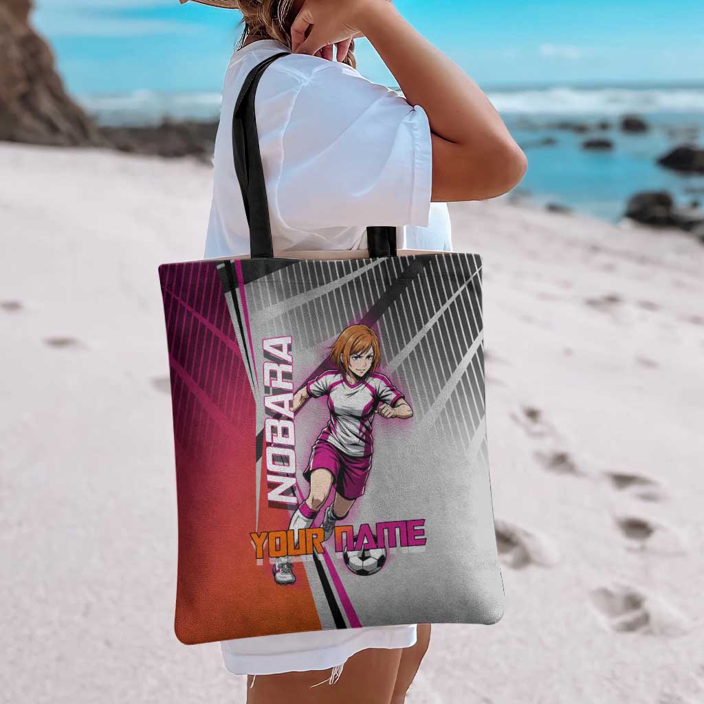 Personalized Nobara Kugisaki Jujutsu Kaisen Tote Bag with Pink Orange Gradient and Action Kick Pose