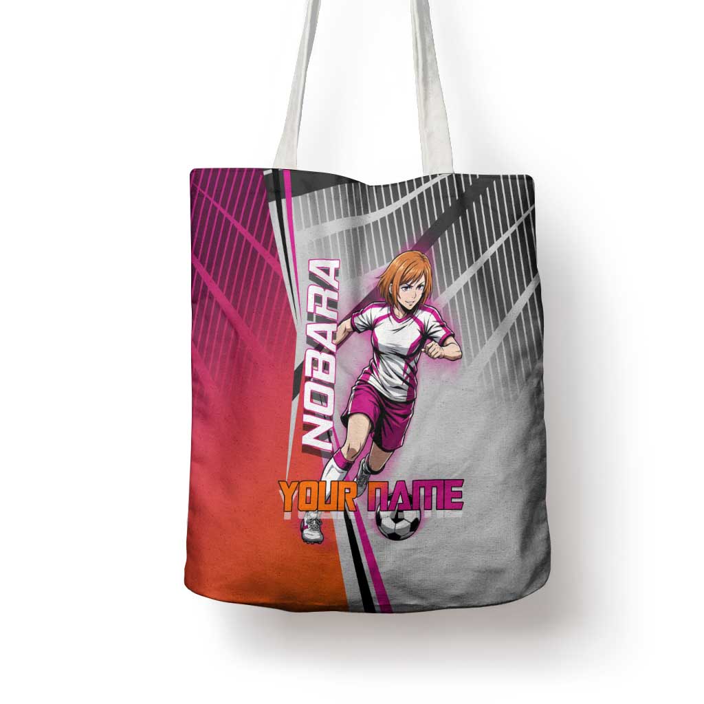 Personalized Nobara Kugisaki Jujutsu Kaisen Tote Bag with Pink Orange Gradient and Action Kick Pose