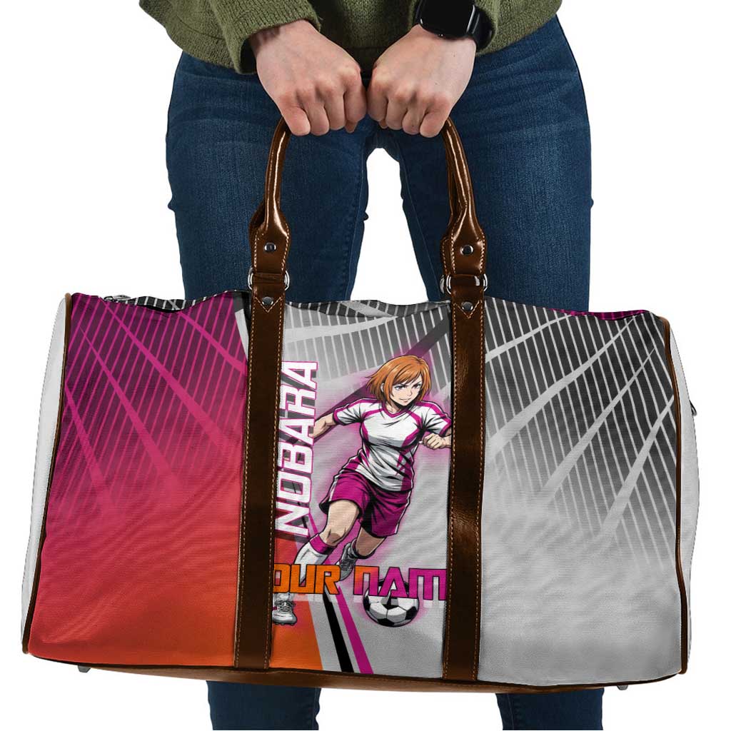 Personalized Nobara Kugisaki Jujutsu Kaisen Travel Bag with Pink Orange Gradient and Action Kick Pose