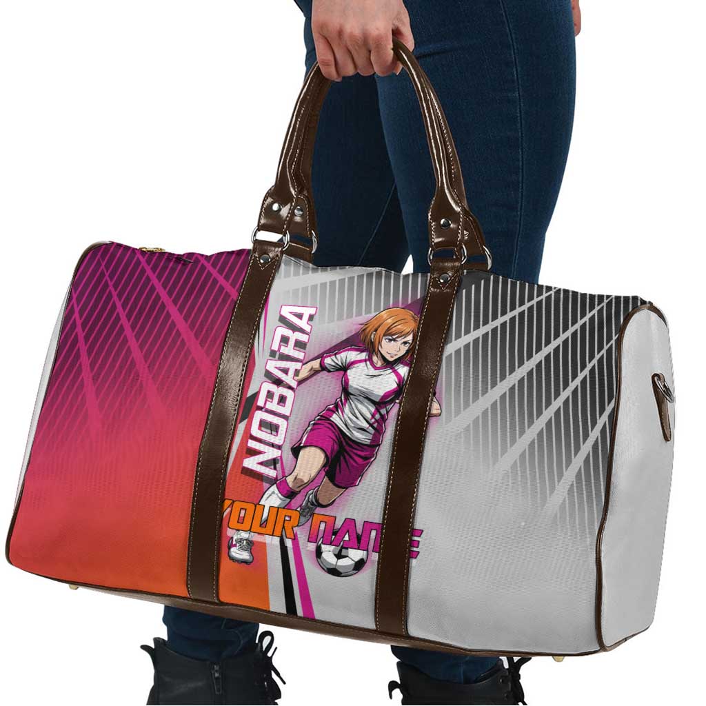 Personalized Nobara Kugisaki Jujutsu Kaisen Travel Bag with Pink Orange Gradient and Action Kick Pose