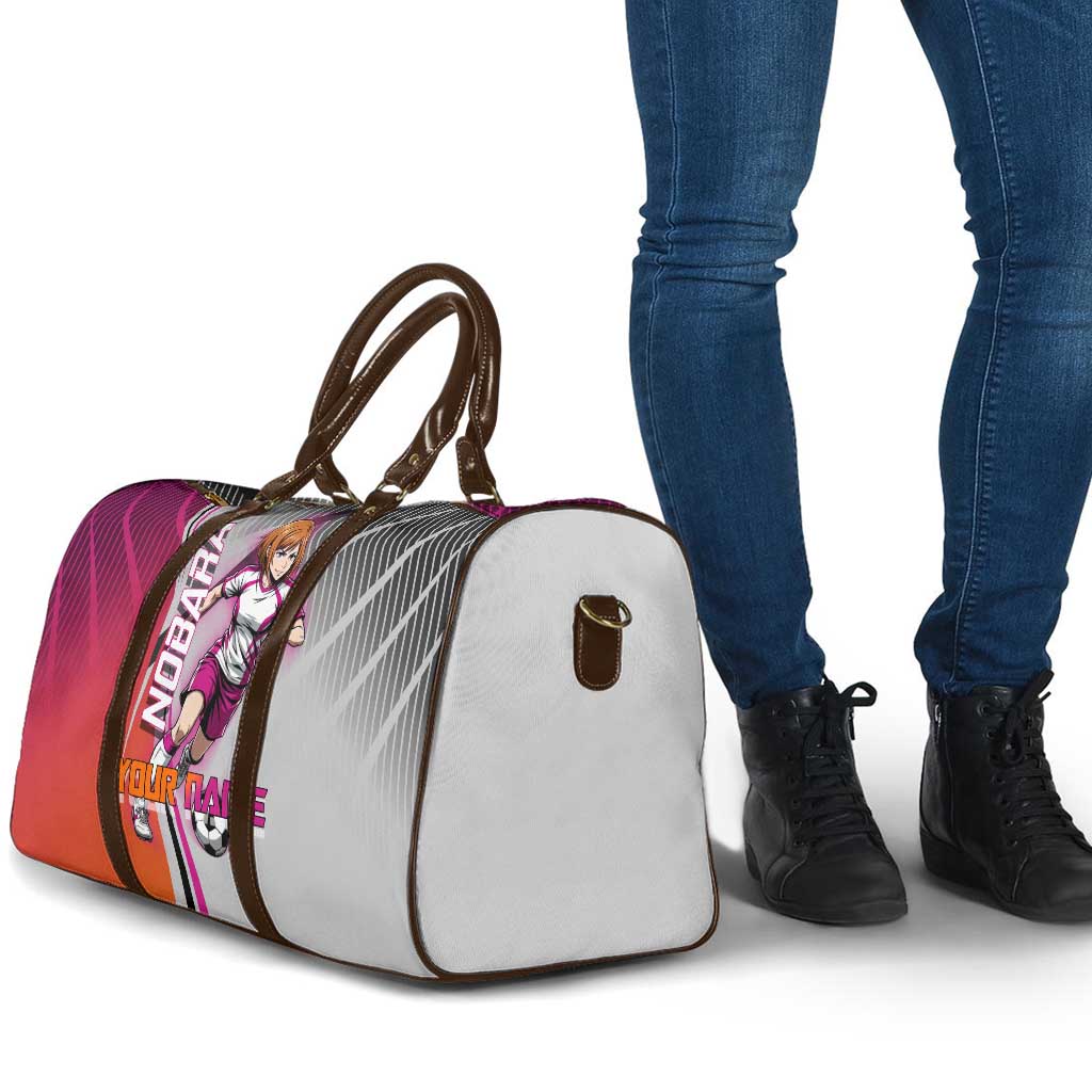 Personalized Nobara Kugisaki Jujutsu Kaisen Travel Bag with Pink Orange Gradient and Action Kick Pose