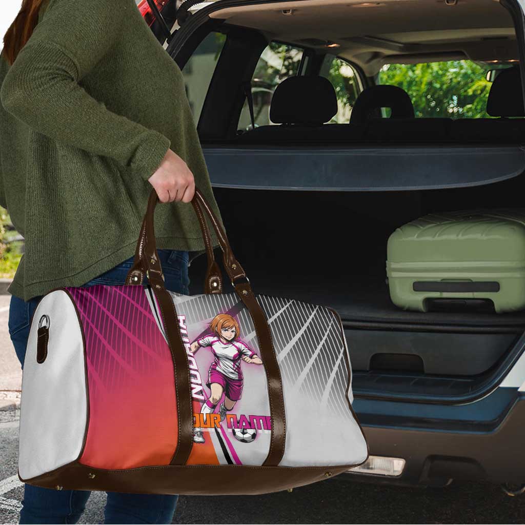 Personalized Nobara Kugisaki Jujutsu Kaisen Travel Bag with Pink Orange Gradient and Action Kick Pose