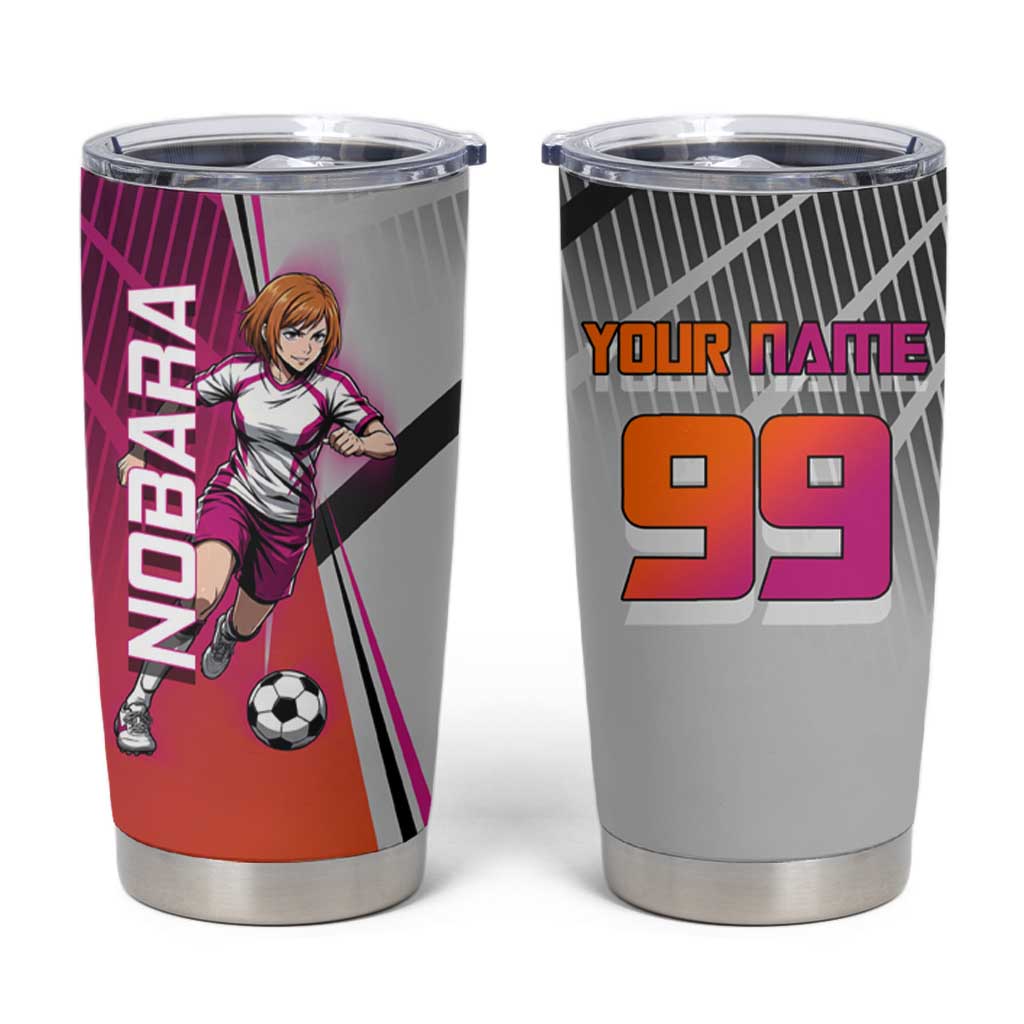 Personalized Nobara Kugisaki Jujutsu Kaisen Tumbler Cup with Pink Orange Gradient and Action Kick Pose