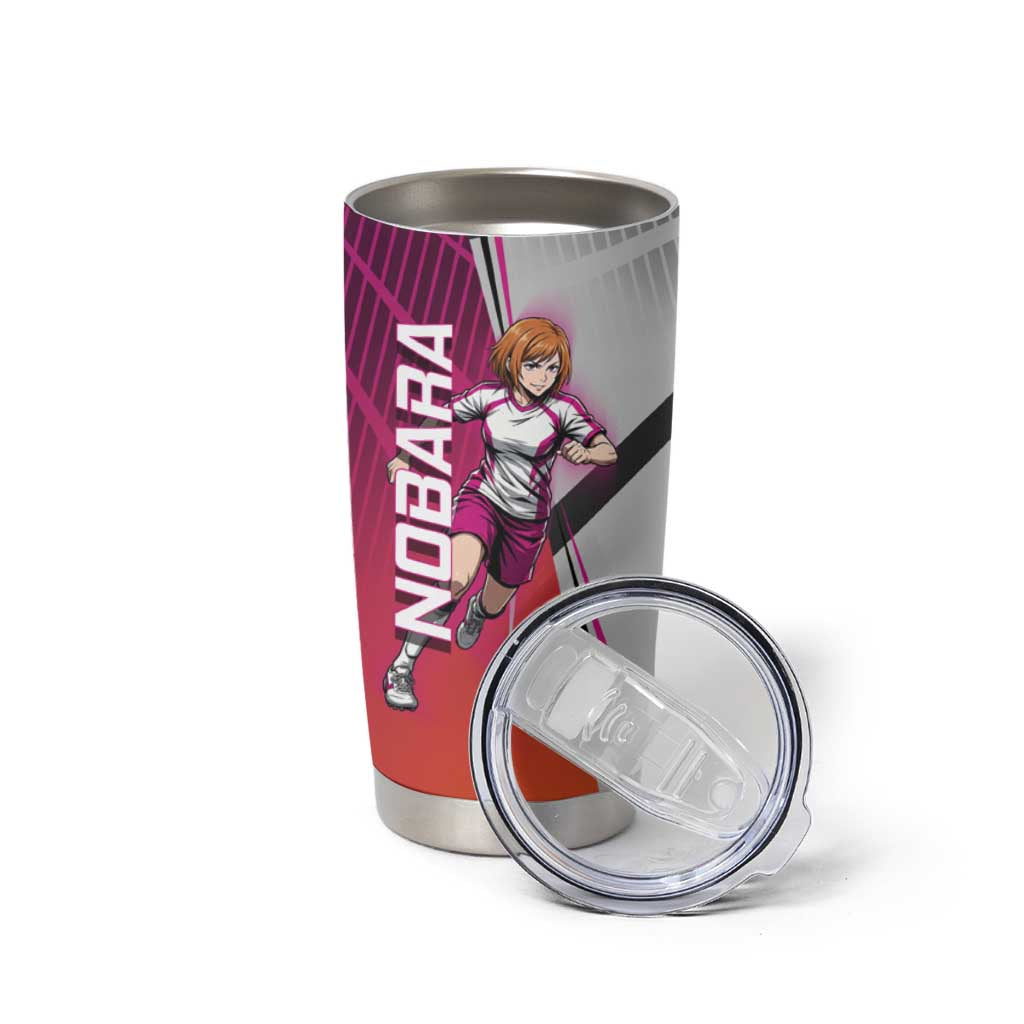 Personalized Nobara Kugisaki Jujutsu Kaisen Tumbler Cup with Pink Orange Gradient and Action Kick Pose
