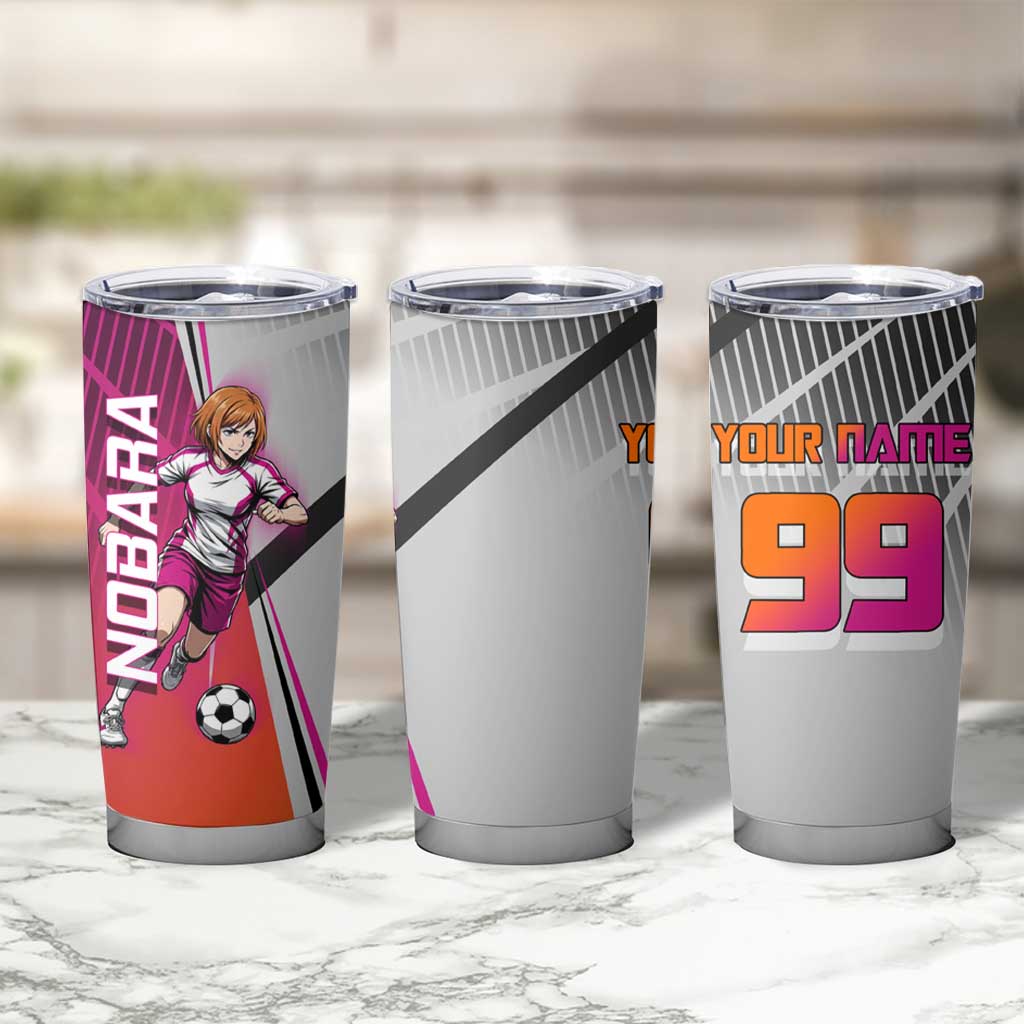 Personalized Nobara Kugisaki Jujutsu Kaisen Tumbler Cup with Pink Orange Gradient and Action Kick Pose