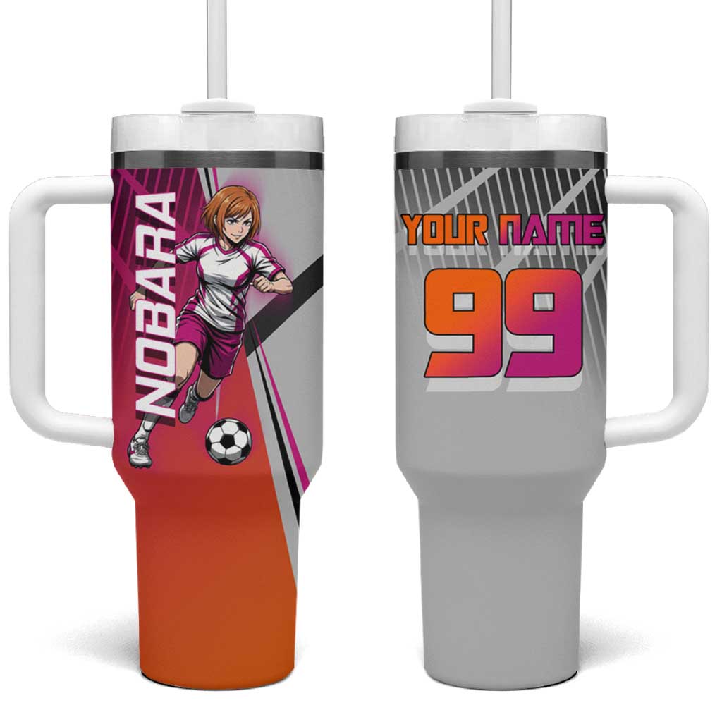 Personalized Nobara Kugisaki Jujutsu Kaisen Tumbler With Handle with Pink Orange Gradient and Action Kick Pose