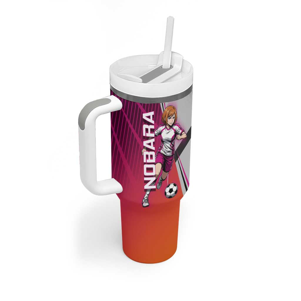 Personalized Nobara Kugisaki Jujutsu Kaisen Tumbler With Handle with Pink Orange Gradient and Action Kick Pose