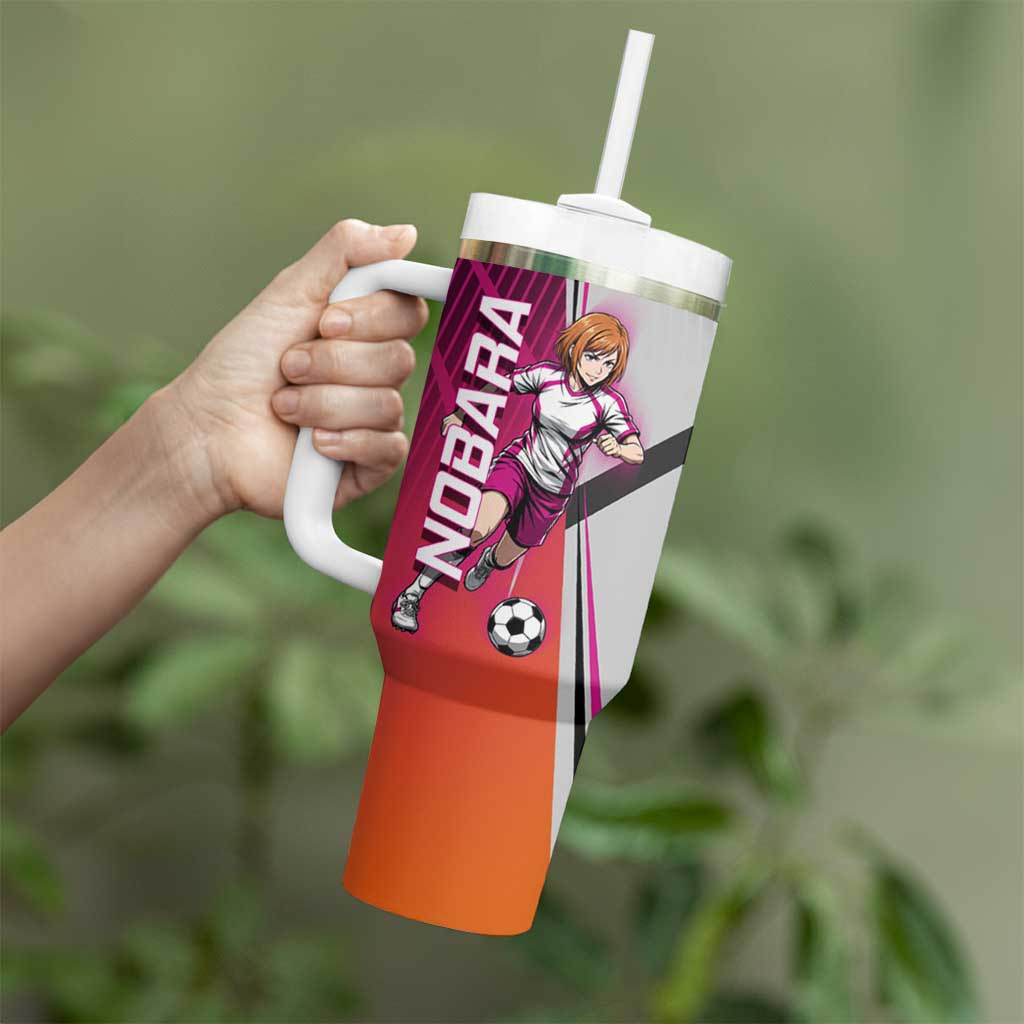Personalized Nobara Kugisaki Jujutsu Kaisen Tumbler With Handle with Pink Orange Gradient and Action Kick Pose