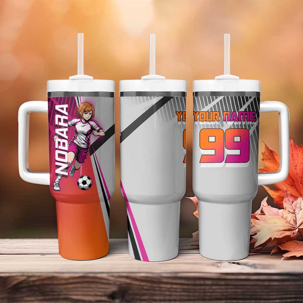 Personalized Nobara Kugisaki Jujutsu Kaisen Tumbler With Handle with Pink Orange Gradient and Action Kick Pose